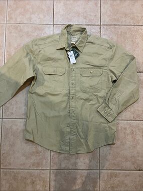 L.L. Bean Khaki Button-Up Work Shirt